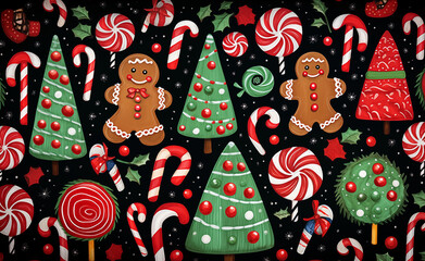 Joyful Christmas Pattern with Iconic Holiday Elements