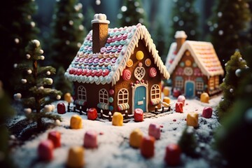 Christmas gingerbread house Magical fairy tale castle in snowy winter of sugary dreams