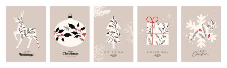 Gordijnen Merry Christmas and Happy New Year. Set of vector illustrations for background, greeting card, party invitation card, website banner, social media banner, marketing material. © PureSolution