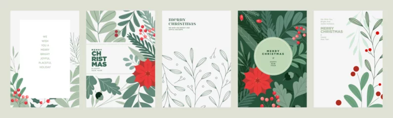 Gordijnen Merry Christmas and Happy New Year greeting card template. Vector illustrations for background, greeting card, party invitation card, website banner, social media banner, marketing material. © PureSolution