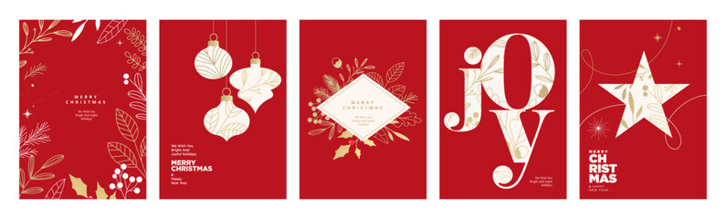 Merry Christmas and Happy New Year cards collection. Vector illustrations for background, greeting card, party invitation card, website banner, social media banner, marketing material.