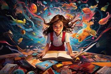 illustration of a girl in front of a blank canvas where she will capture a great marine story.