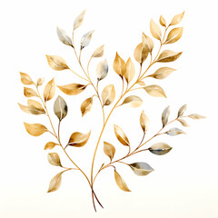 Watercolor delicate branch with leaves.  Botanical gentle illustration for wedding stationary, greetings cards, fashion