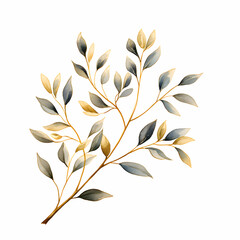 Watercolor delicate branch with leaves.  Botanical gentle illustration for wedding stationary, greetings cards, fashion