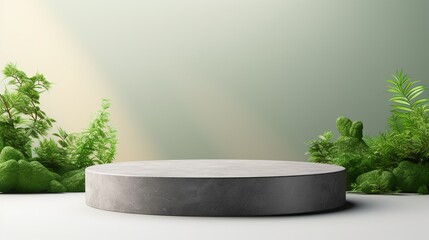 Circle marble and Stone textured light podium product display platform for presentation. AI generated