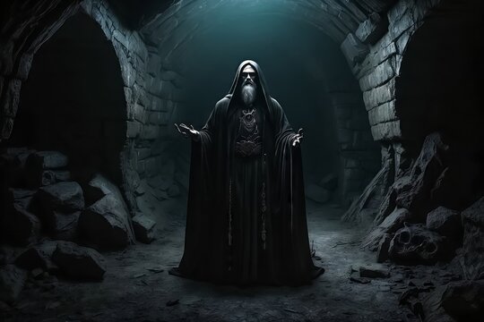 CrnoBog or Dark God is the Slavic god of darkness and the ruler of the world of the dead. His underground realm is black and dark