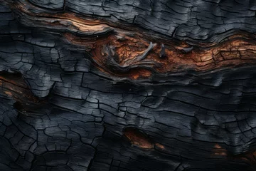 Papier Peint photo Texture du bois de chauffage Rough textured uneven surface of burnt wood. Background with copy space