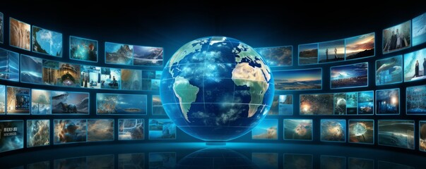 Global Connectivity Unveiled through Interlinked Media Screens and Diverse Digital Imagery