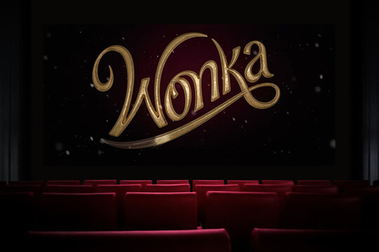 Wonka movie in the cinema. Watching a movie in the cinema. Astana, Kazakhstan - October 28, 2023.