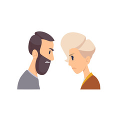 People conflict. Profile of male and female angry characters. Vector persons portrait