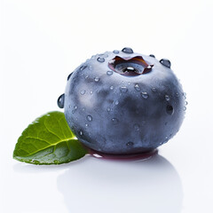 blueberry with leaves on white background