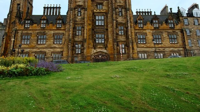 The New College on The Mound, a historic building at the University of Edinburgh, Scotland, UK, housing the School of Divinity