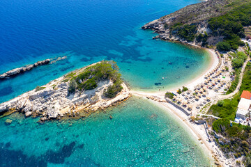 Fototapeta na wymiar View of Kokkari fishing village with beautiful beach, Samos island, Greece