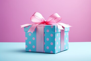 Obraz premium A stylish gift box on a serene blue background. Perfect for conveying warmth and sophistication.