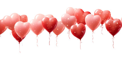 Pink helium balloons in the shape of hearts. Glittery balloons on transparent background for party, decoration for Valentine's Day, wedding, birthday, anniversary, mother's day or holidays.
