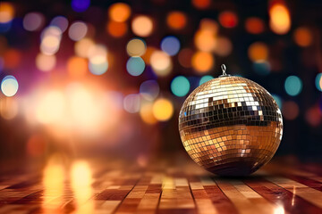 Disco ball glamour in a club, creating an electrifying atmosphere for a vibrant disco background