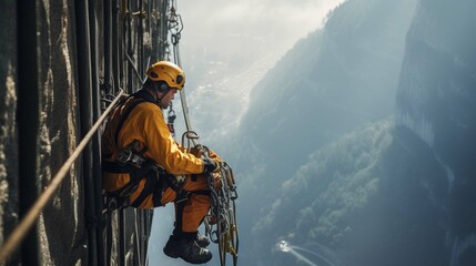 
Working at elevations. Rope access, high-altitude outdoor work. photography