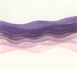 Ink Wave watercolor hand drawn strip stain blot painting. Paper texture background.