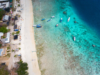 Gili Island, Gili Meno, aerial landscape by drone in Lombok, Bali, Indonesia