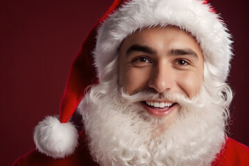 Young man dressed as Santa Claus - Red background