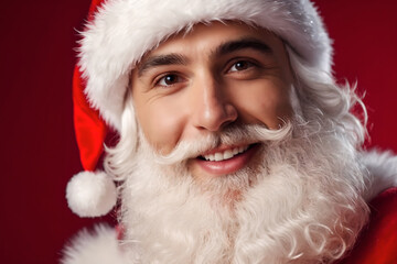 Young man dressed as Santa Claus - Red background