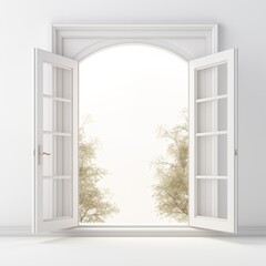 White classic natural wooden open window. AI generated