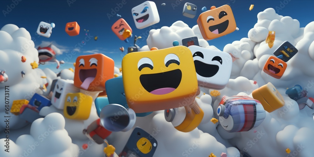 Poster social network icons float like digital clouds, weaving a tapestry of virtual connectivity in the mo