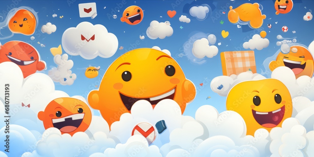 Poster social network icons float like digital clouds, weaving a tapestry of virtual connectivity in the mo