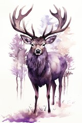 Cute deer isolated on white background. Colorful watercolor illustration of animal. Woodland wild animal. Element for decorative forest design