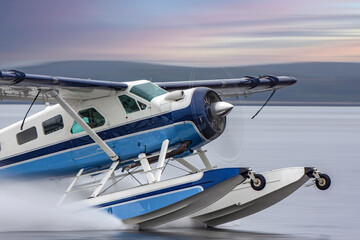 Fototapeta premium Seaplane landing on the lake