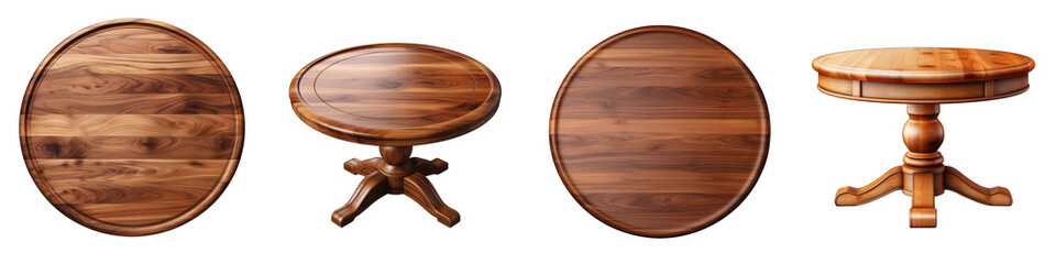 Wooden round table Hyperrealistic Highly Detailed Isolated On Transparent Background Png File