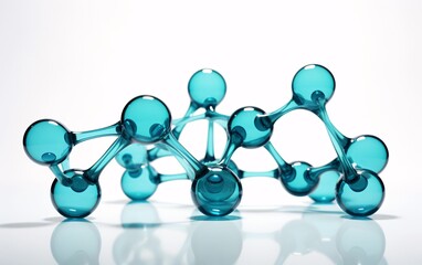 3d illustration of water molecules arranged on a white background, aquamarine, made of rubber - obrazy, fototapety, plakaty