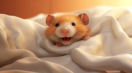 Blissful bed scene hamster smiles.