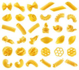 set of uncooked Italian Pasta, isolated on white background, full depth of field