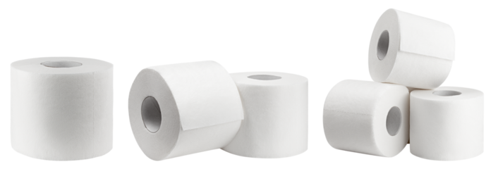 Toilet paper isolated on white background, full depth of field