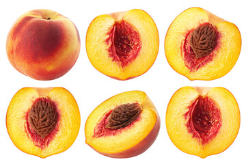 Peach half isolated on white background, full depth of field