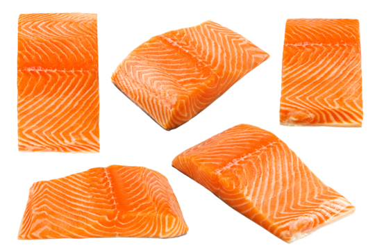 raw salmon, fish isolated on white background, full depth of field