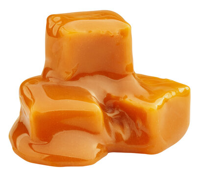 Caramel candy with sauce, isolated on white background, full depth of field