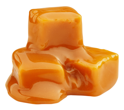 Caramel candy with sauce, isolated on white background, full depth of field