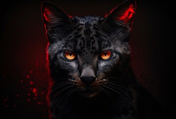 a black cat in a dark night with a cheetah face minimal retouching photorealistic wildlife art emotion