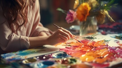 Artist woman painter paint art oil workshop wallpaper background