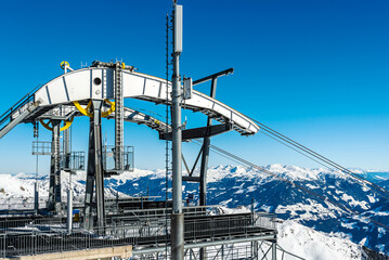 Technical details of the end station of an overhead cable car, European Alps, Mayrhofen, Zillertal...