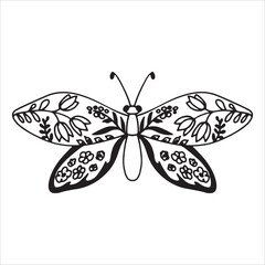 Beautiful butterfly. Decorative stylized insect drawn by hand in black. wings Beetle. Vector illustration on a white background.
