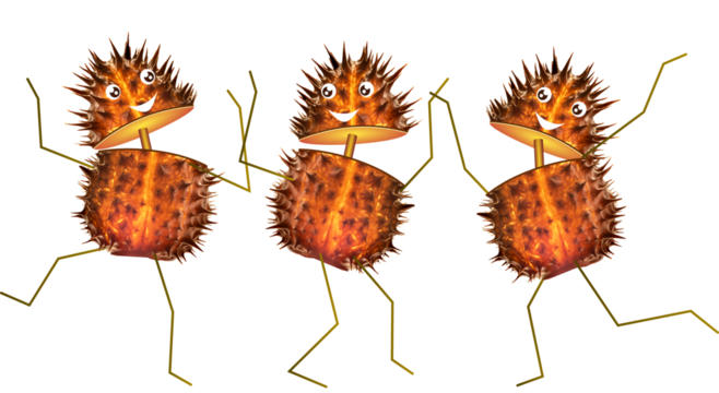 Datura seeds transformed into dancers holding hands