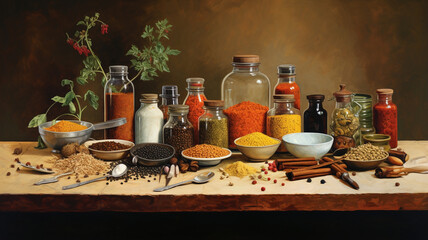 spices and herbs on table.
