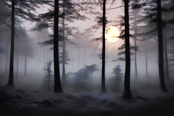 Fototapeta premium a dark forest visible at the bottom reflections generative ai