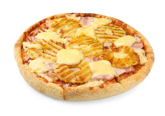 One delicious pineapple pizza isolated on white