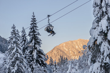 Ski lift on bright winter day