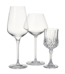 Elegant clean empty wine glasses isolated on white