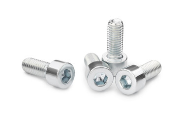 Metal socket screws isolated on white. Hardware tools